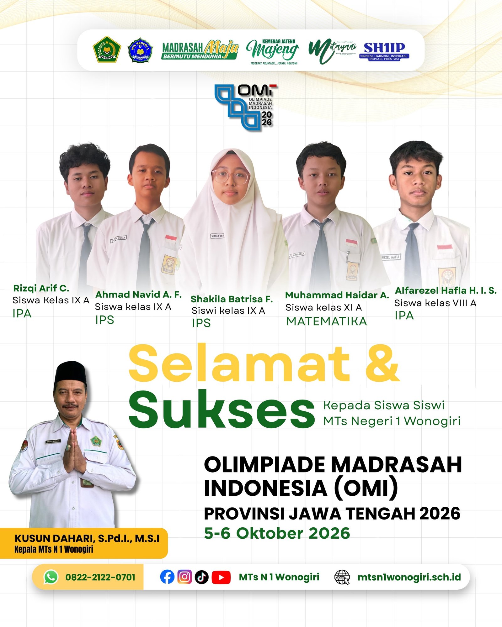 🔥 Lima Siswa MTsN 1 Wonogiri Siap Unjuk Kemampuan di OMI Jawa Tengah 2026, Bawa Semangat Harumkan Nama Madrasah!
