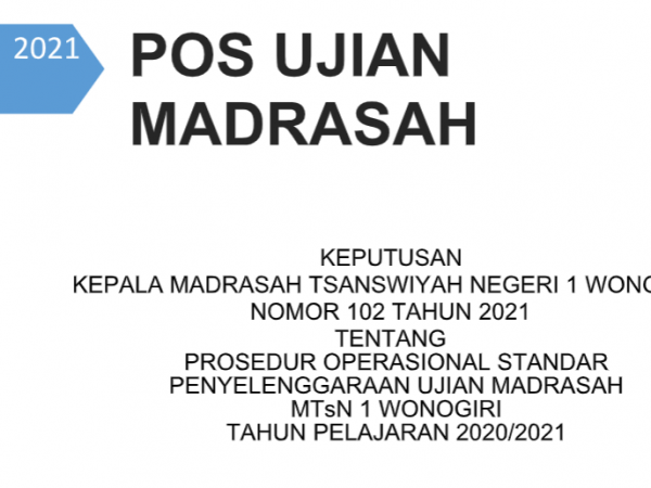 POS UJIAN MADRASAH TAHUN PELAJARAN 2020/2021